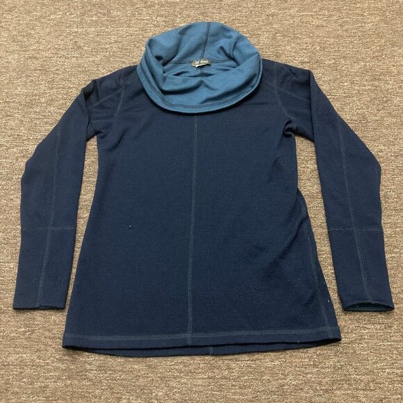 Women's Ibex Blue Dyad Cowl Neck Pullover Merino Wool Sweater Sweatshirt Sz M - Picture 1 of 9